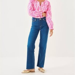Lilly Pulitzer Aniston High Rise Straight Leg Jeans Raw Hem 14